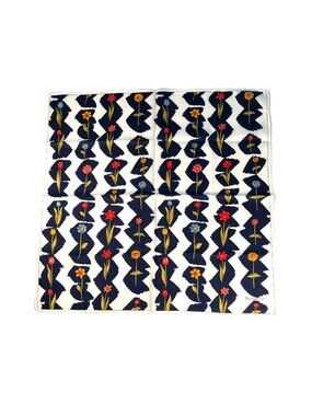 Burberrys Vintage Scarf Abstract Floral Cotton Blue White Mod Print